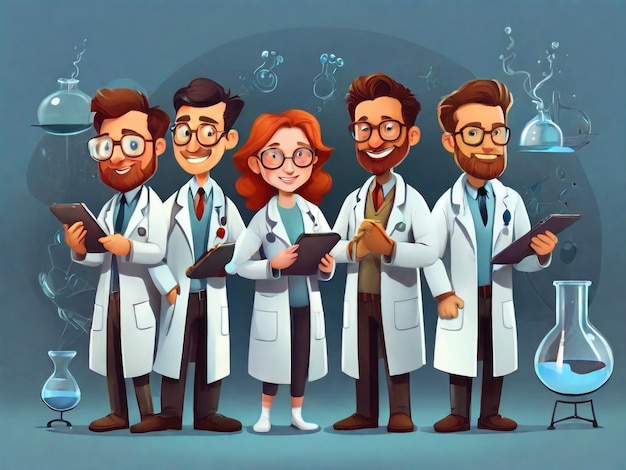 Group of scientists vector cartoon character