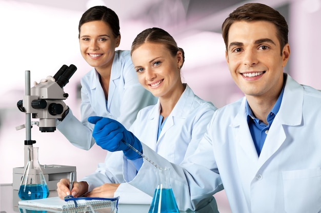 Group of the scientists working at the laboratory