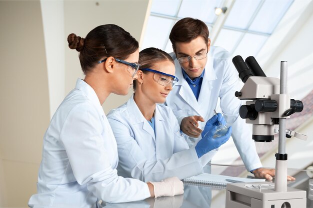 Group of the scientists working at the laboratory