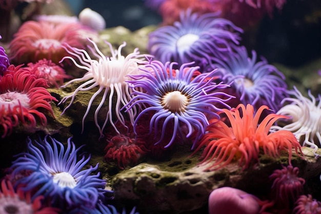 Photo a group of sea anemones are together in a tank