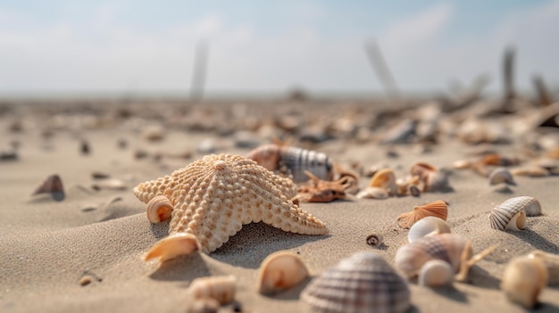 A group of sea shells on a beach