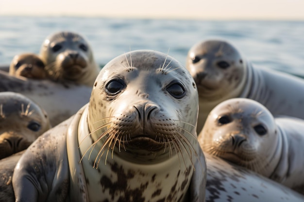 Photo a group of seals sitting on top of each other