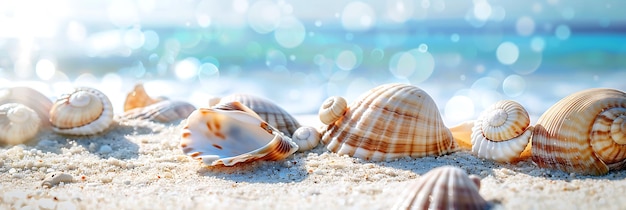 Group of Seashells on Sandy Beach