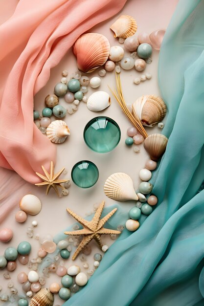 A group of seashells and starfishes