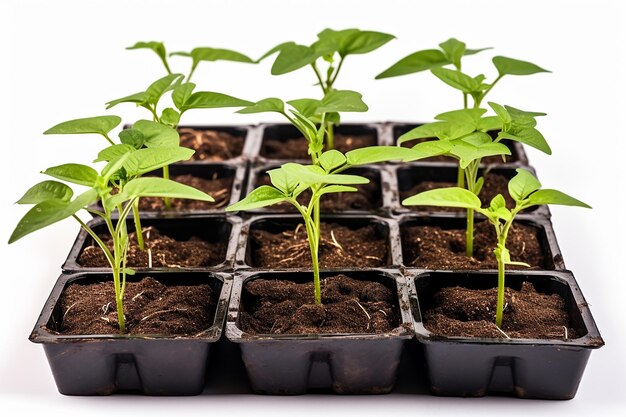 a group of seedlings growing in a pot.