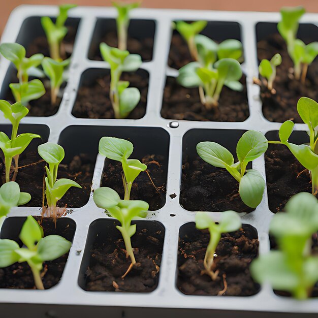 Photo a group of seedlings that are on a tray