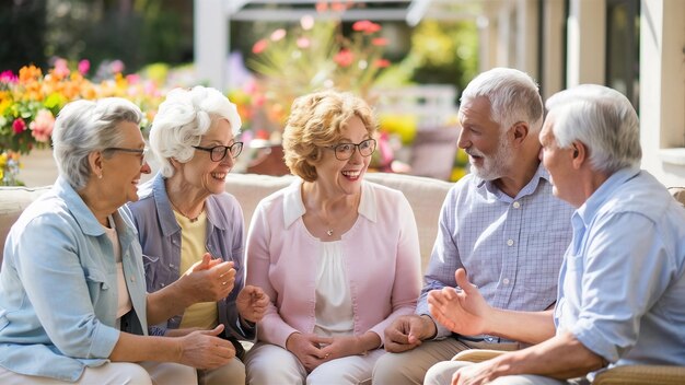 Group of senior retirement friends happiness concept