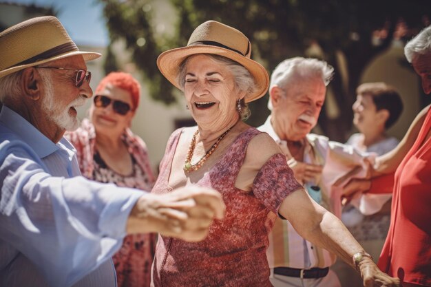 Photo group seniors dancing happy together fun generate ai