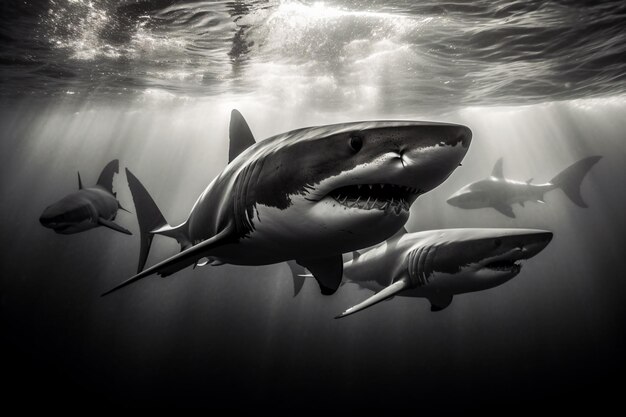 Photo a group of sharks swimming in the ocean