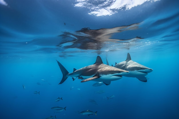 Photo a group of sharks swimming in the ocean