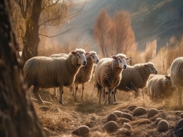 Group of Sheep in natural habitat generative AI