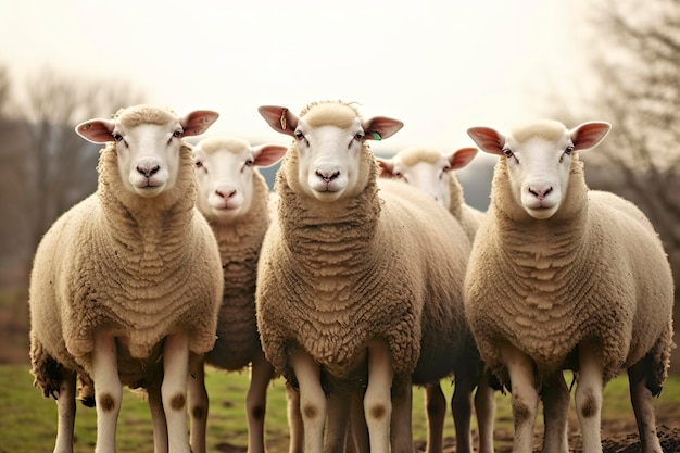 A group of sheep standing outdoors Generative AI