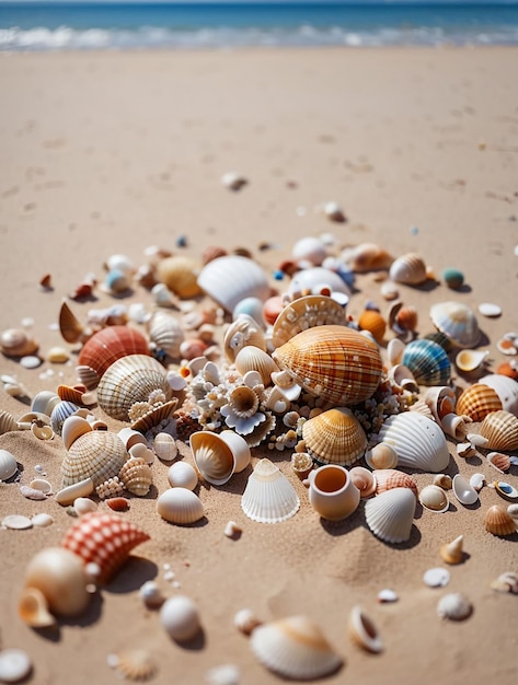 砂浜の上に座っている貝の群れ