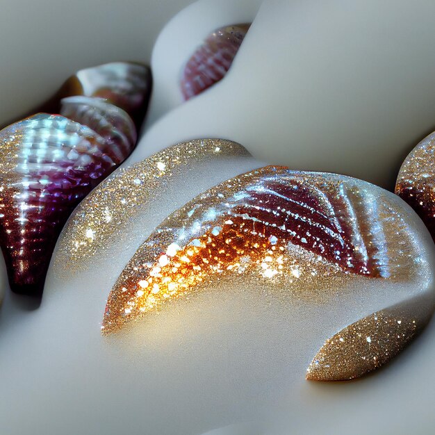 A group of shells with glitter on them