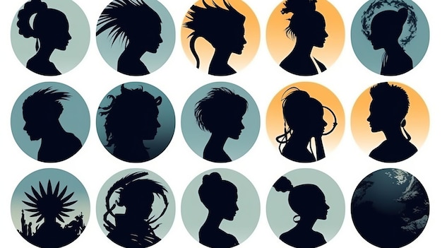 A group of silhouettes of women's heads Generative AI Art