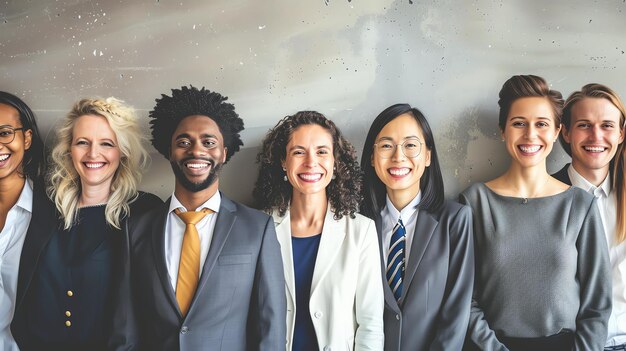 A group of six business professionals posed for a photo They are all smiling and wearing formal business attire