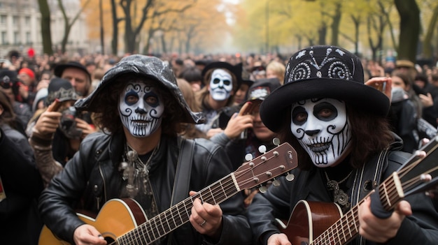 group of skeletons playing guitar