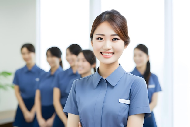 A group of skincare clinic worker wearing blue outfit