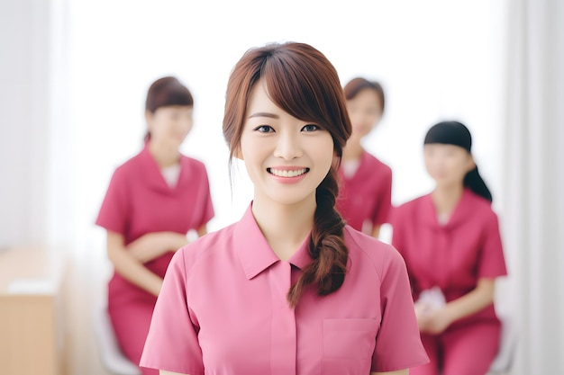 A group of skincare clinic worker wearing pink outfit