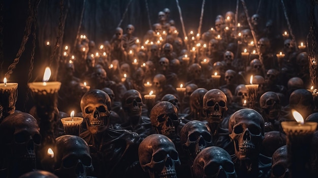 A group of skulls with candles Generative AI Art