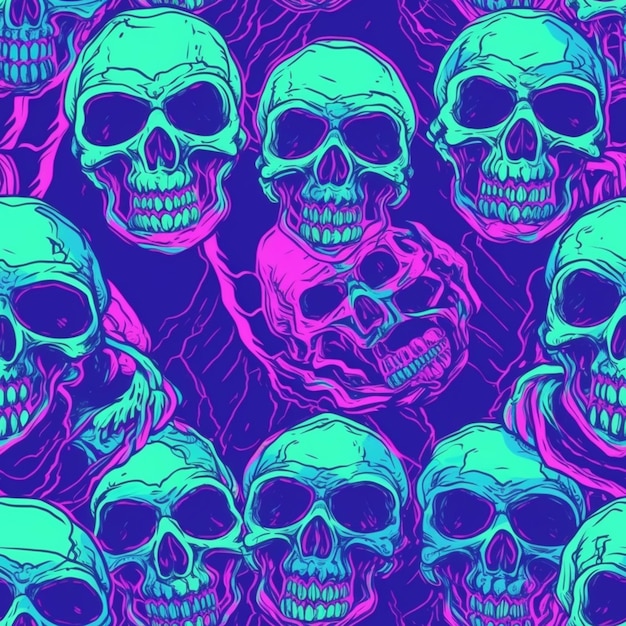 A group of skulls with different colors and sizes generative ai