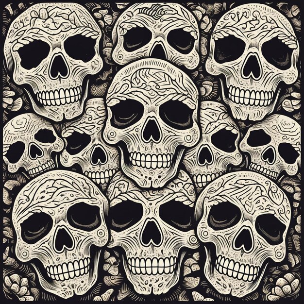 a group of skulls with ornate designs on them generative ai