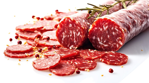 Photo a group of sliced salami