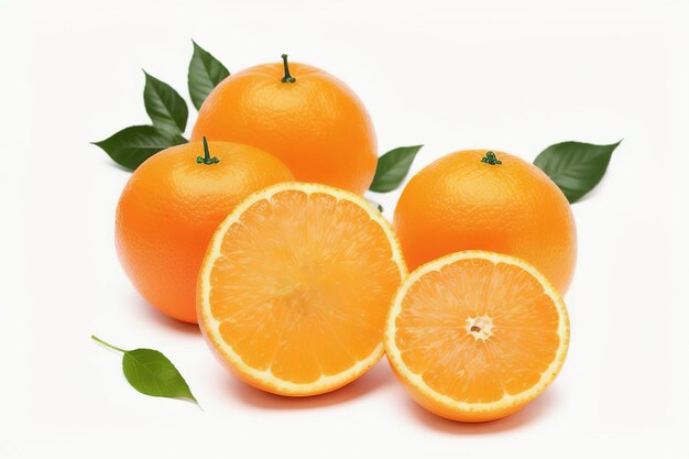 Group of slices whole of fresh orange fruits isolated on white background Generative AI