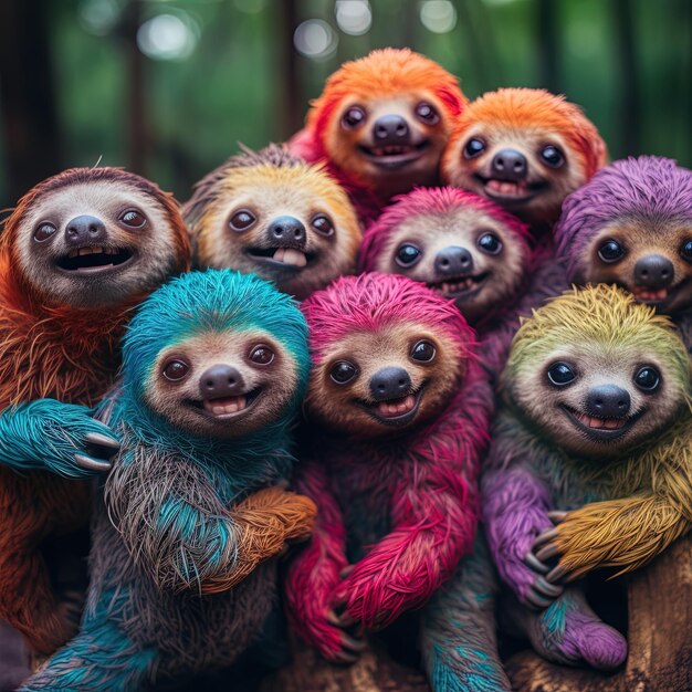 Photo a group of sloths are all together