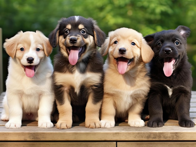 Group of small cute dog puppies different breeds photograph