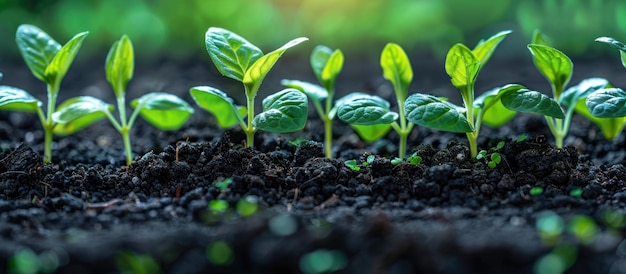 Photo group of small green plants growing in dirt