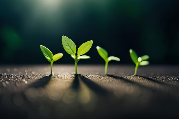 A group of small plants sprouting from the ground.