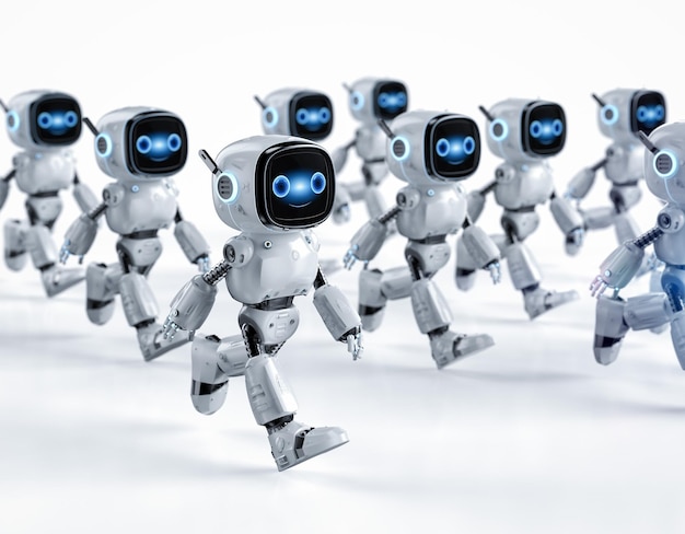 Group of small robot assistant walking