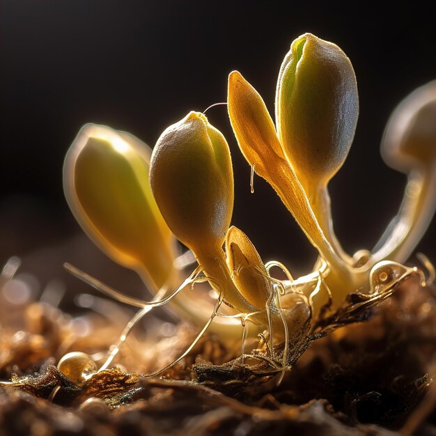 Photo a group of small, yellow and green plants with the word sprouts on them.