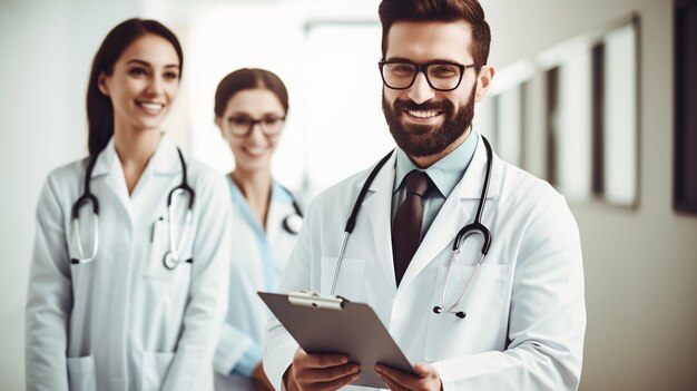 Group of smiling doctors at hospital Generative AI