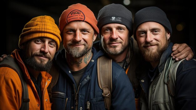 Foto gruppo di lavoratori sorridenti in piedi insieme concetto di lavoro di squadra