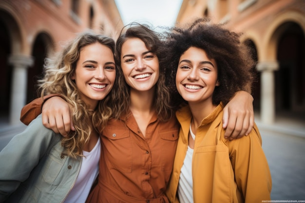 Группа улыбающихся молодых женщин, созданная с помощью генеративной технологии искусственного интеллекта