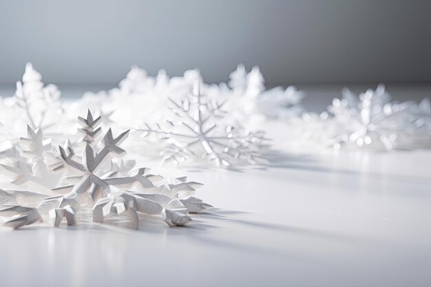 A group of snowflake shaped snow crystals on a