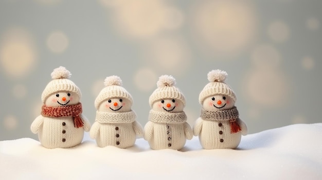 a group of snowmen with a hat on their head.