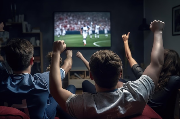 Group of Soccer Fans Cheering Screaming Raising Hands Generative AI