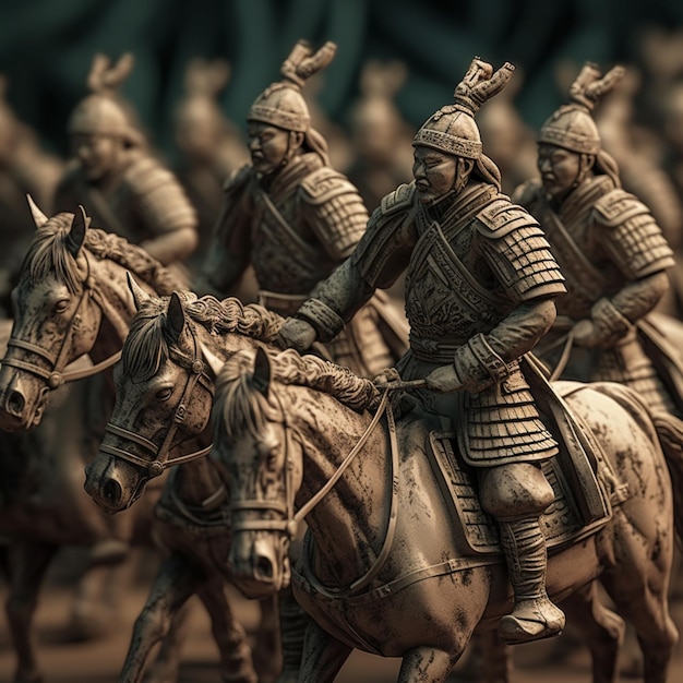 A group of soldiers are on horses and one is wearing a helmet.