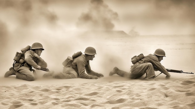 A group of soldiers in the sand Generative AI Art