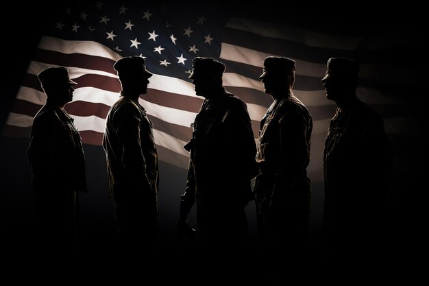 Photo a group of soldiers stand in front of a flag that says'u. s. army '