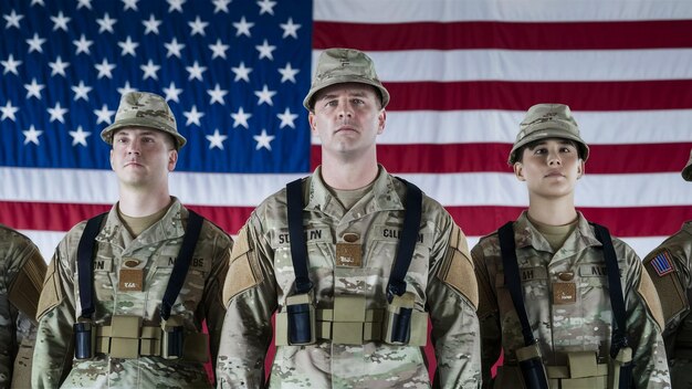 a group of soldiers standing in front of a flag that says  army