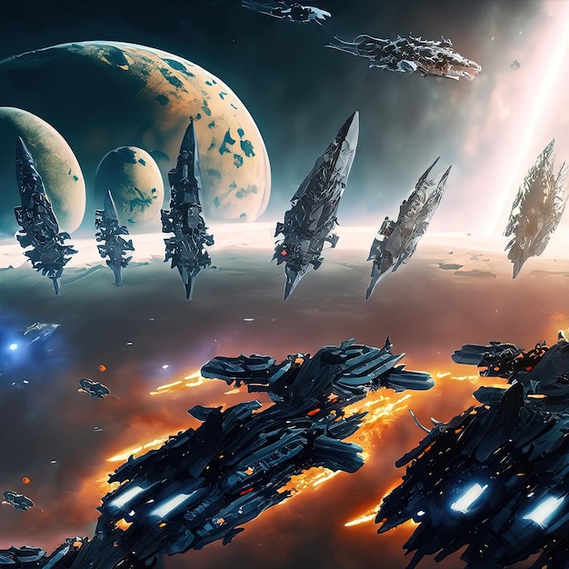 a group of spaceships in space