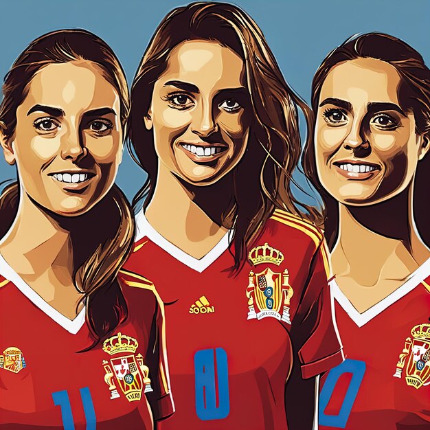 국가 유니폼 벡터 삽화를 입은 스페인 여성 그룹스페인 축구 대표팀 스페인 국가