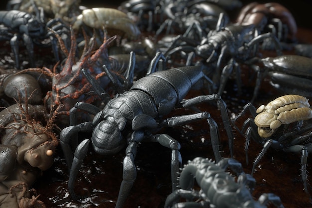 A group of spiders are on a table