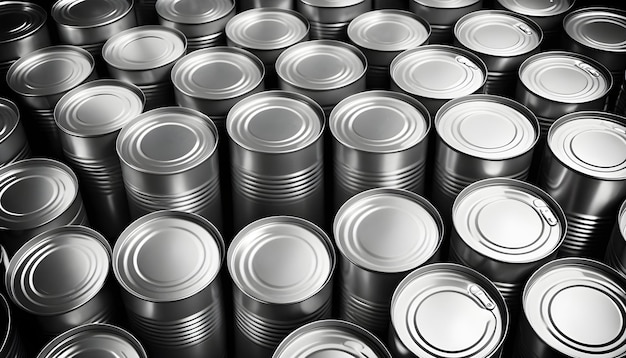 Photo a group of stacked tin cans