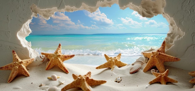 Group of Starfishes on Sandy Beach