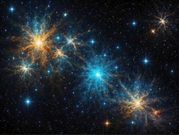 Foto un gruppo di stelle in un cielo scuro con un centro blu brillante